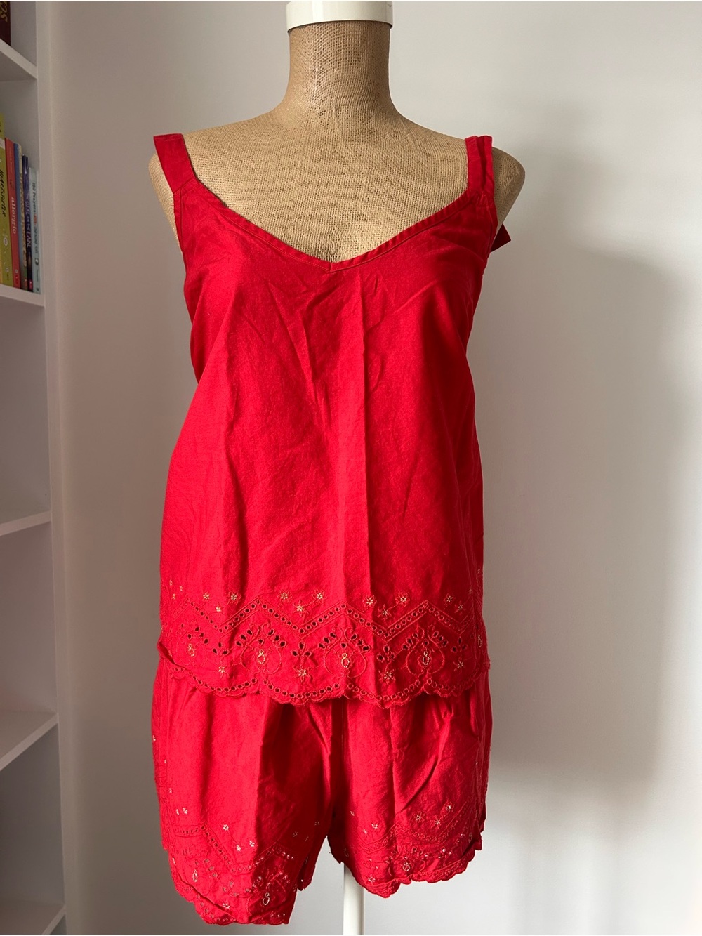 George Red Eyelet-Trim Cami & Shorts Sleep Set